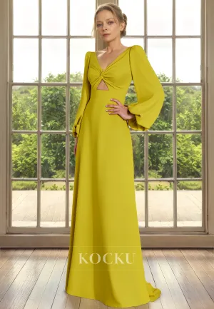 Chic & Modern V-Neck A-Line Long sleeves Cocktail Mother of the Bride Dress