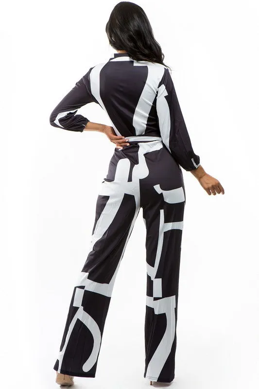 Chic Comfort: Multi-Print Button-Front Jumpsuit