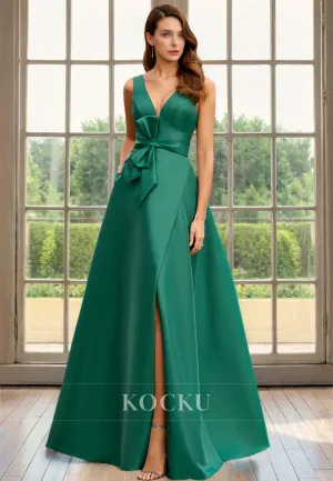 Classic & Timeless V-Neck Sleeveless A-Line Bowknot Belt Cocktail Mother of the Bride Dress