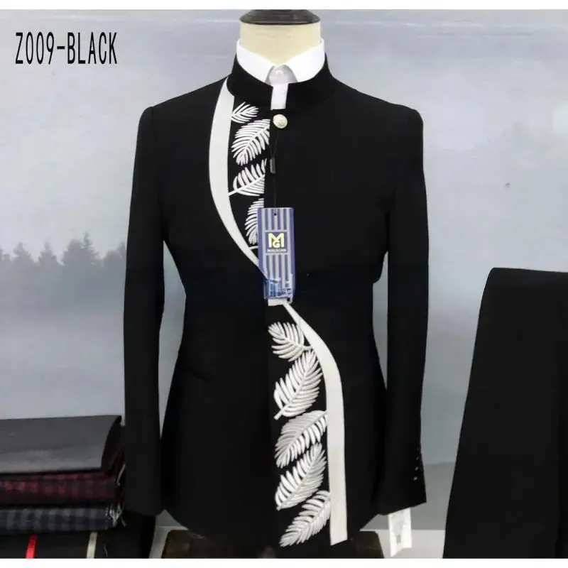 (coat pants) Embroidered men's suit set banquet/evening/wedding/work general clothing