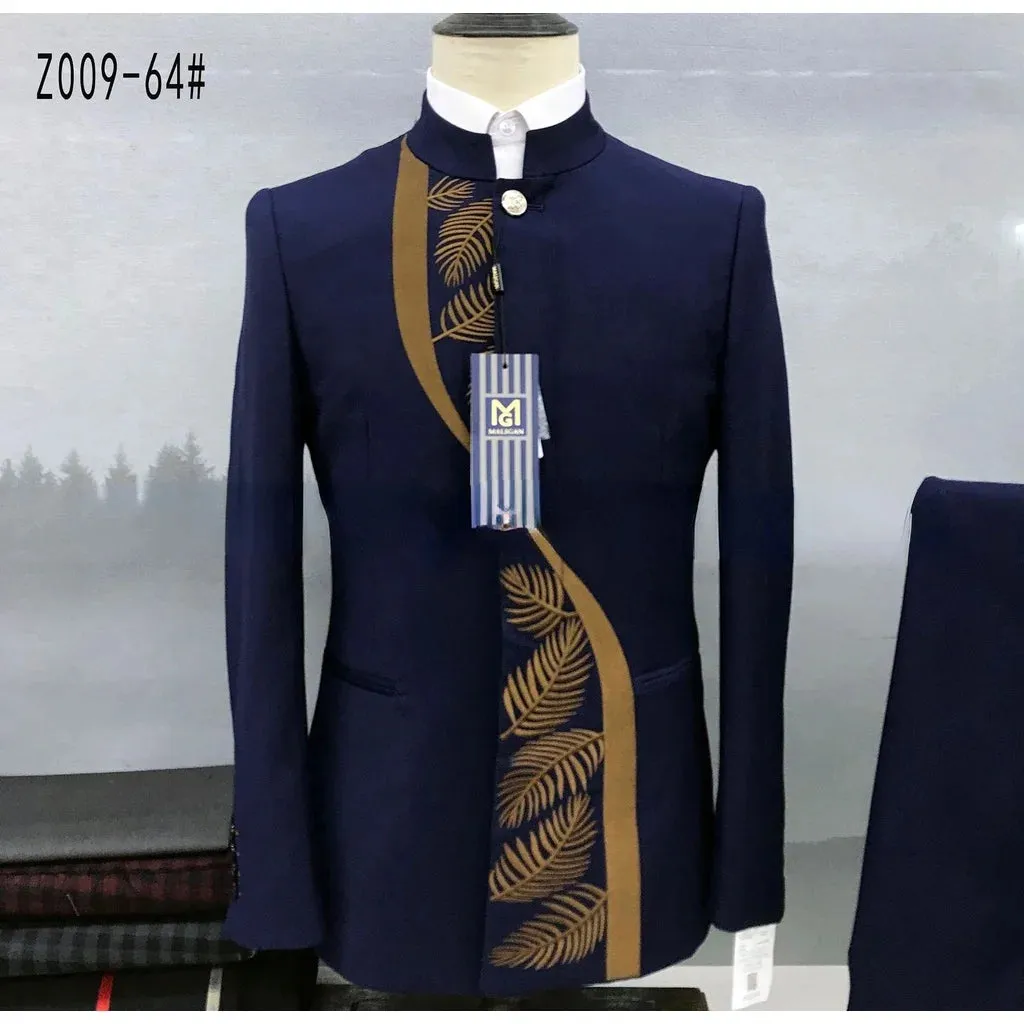 (coat pants) Embroidered men's suit set banquet/evening/wedding/work general clothing