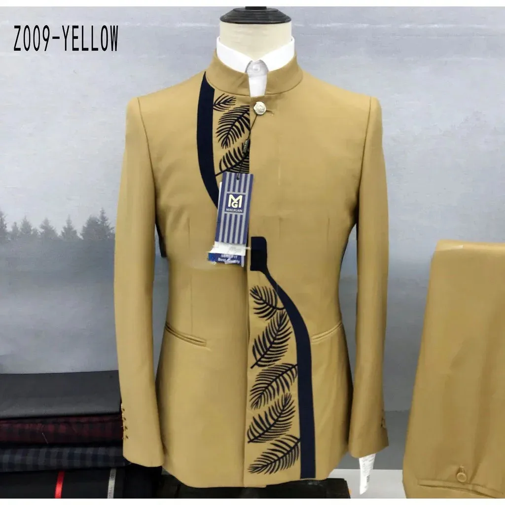 (coat pants) Embroidered men's suit set banquet/evening/wedding/work general clothing