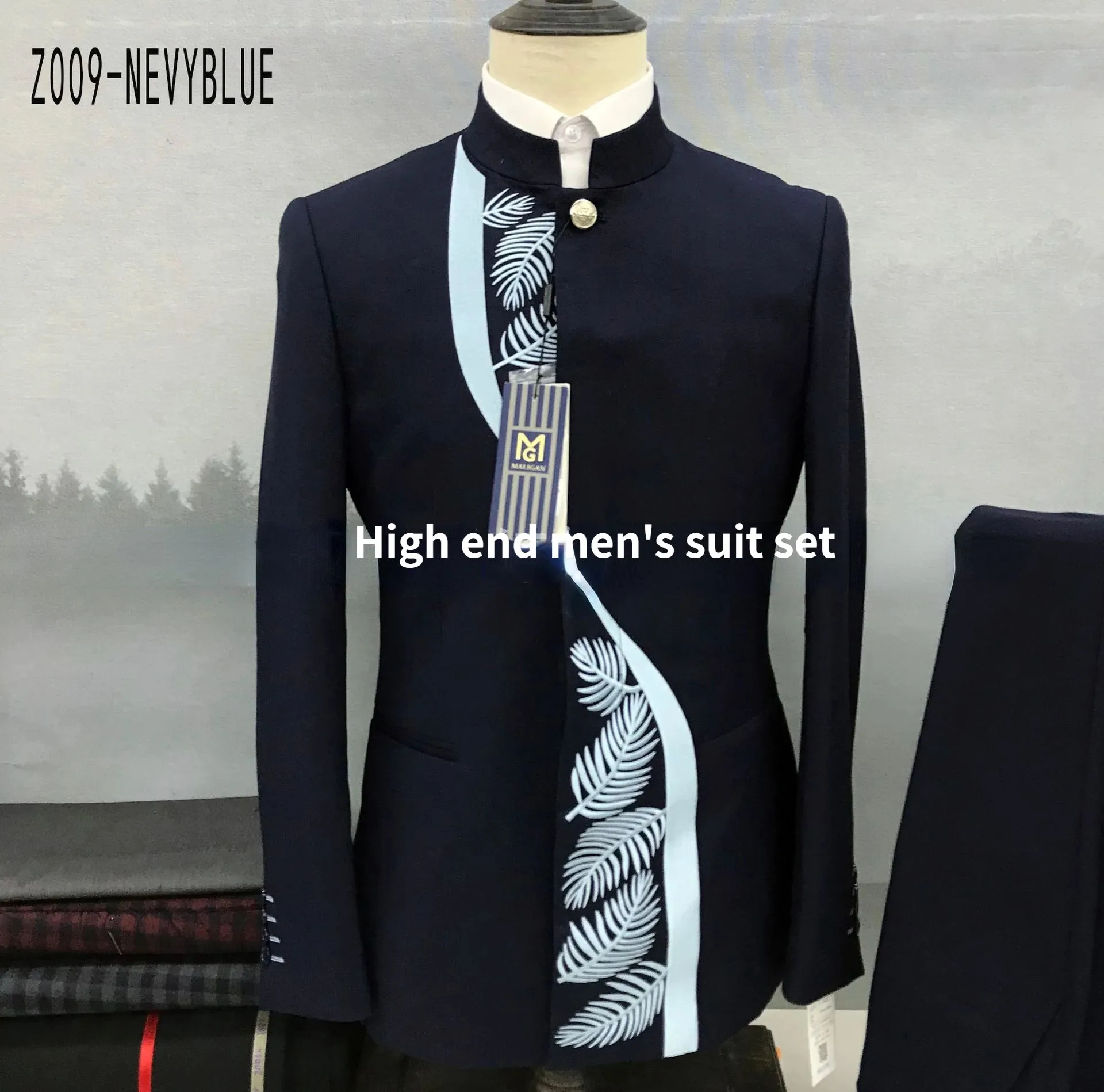 (coat pants) Embroidered men's suit set banquet/evening/wedding/work general clothing