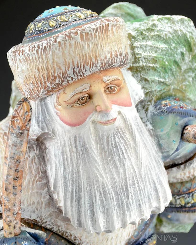 Cobalt Blue Russian Santa with Christmas Tree