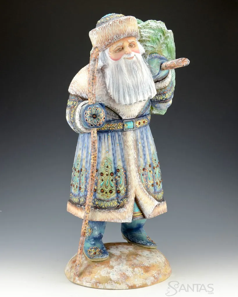 Cobalt Blue Russian Santa with Christmas Tree