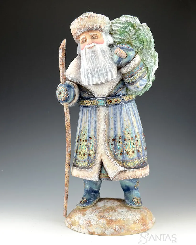 Cobalt Blue Russian Santa with Christmas Tree