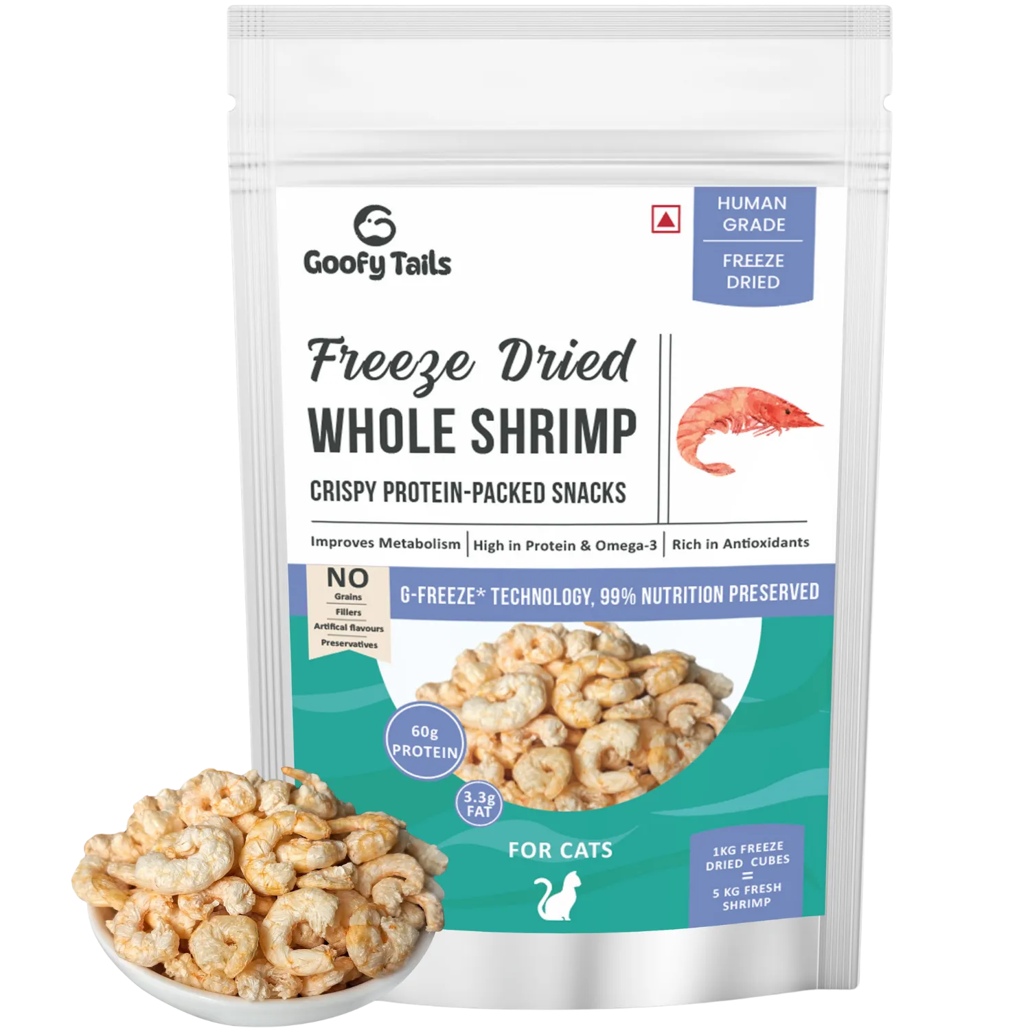 Combo Of Freeze Dried Shrimp   Fish Bits Treats for Cats and Kittens