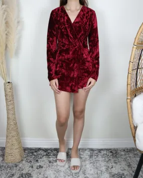 Cotton Candy LA - Countdown to Midnight Velvet Romper in Crimson Red