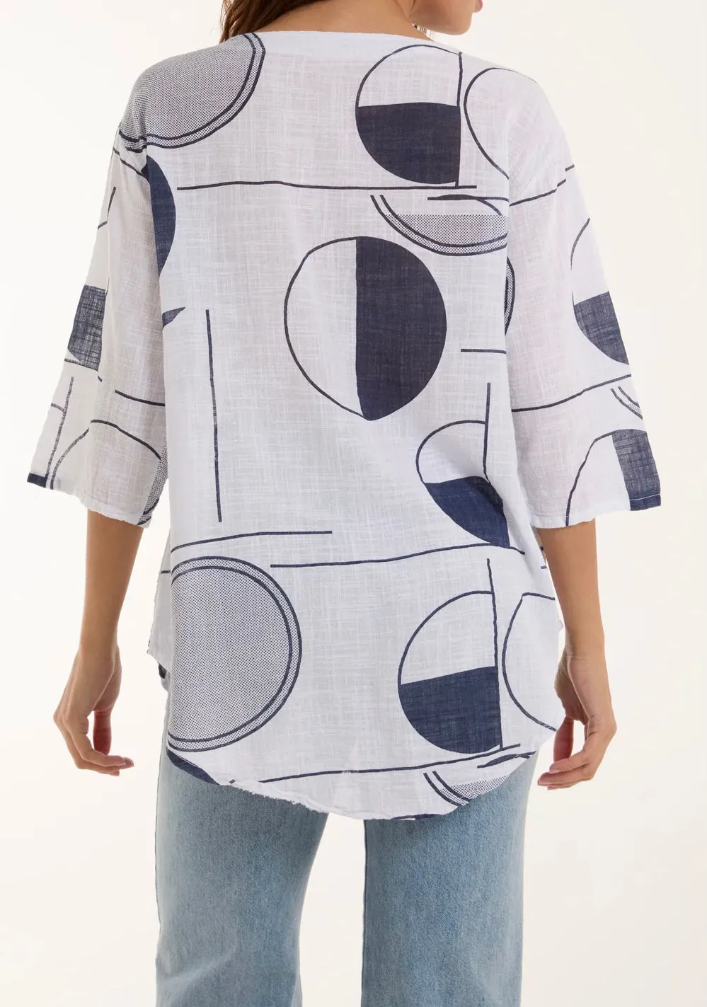 Cotton Geometric Print Silver Button Front Top (4 Colours)