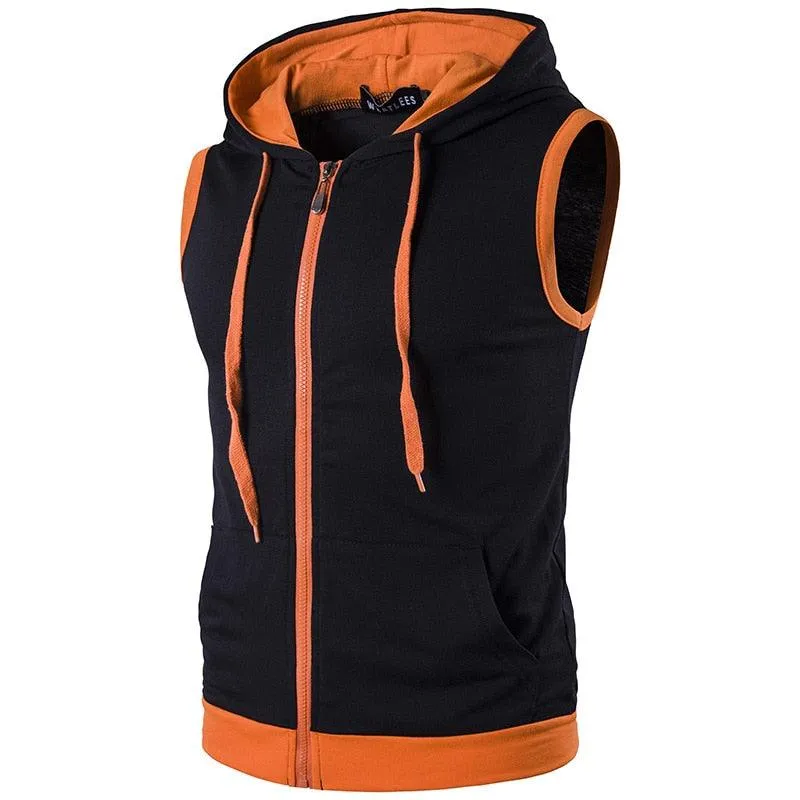 Cotton Hooded Sweatshirt - Gym Tank Tops - Casual Sleeveless Hoodie Vest Coat (TM7)(TM5)