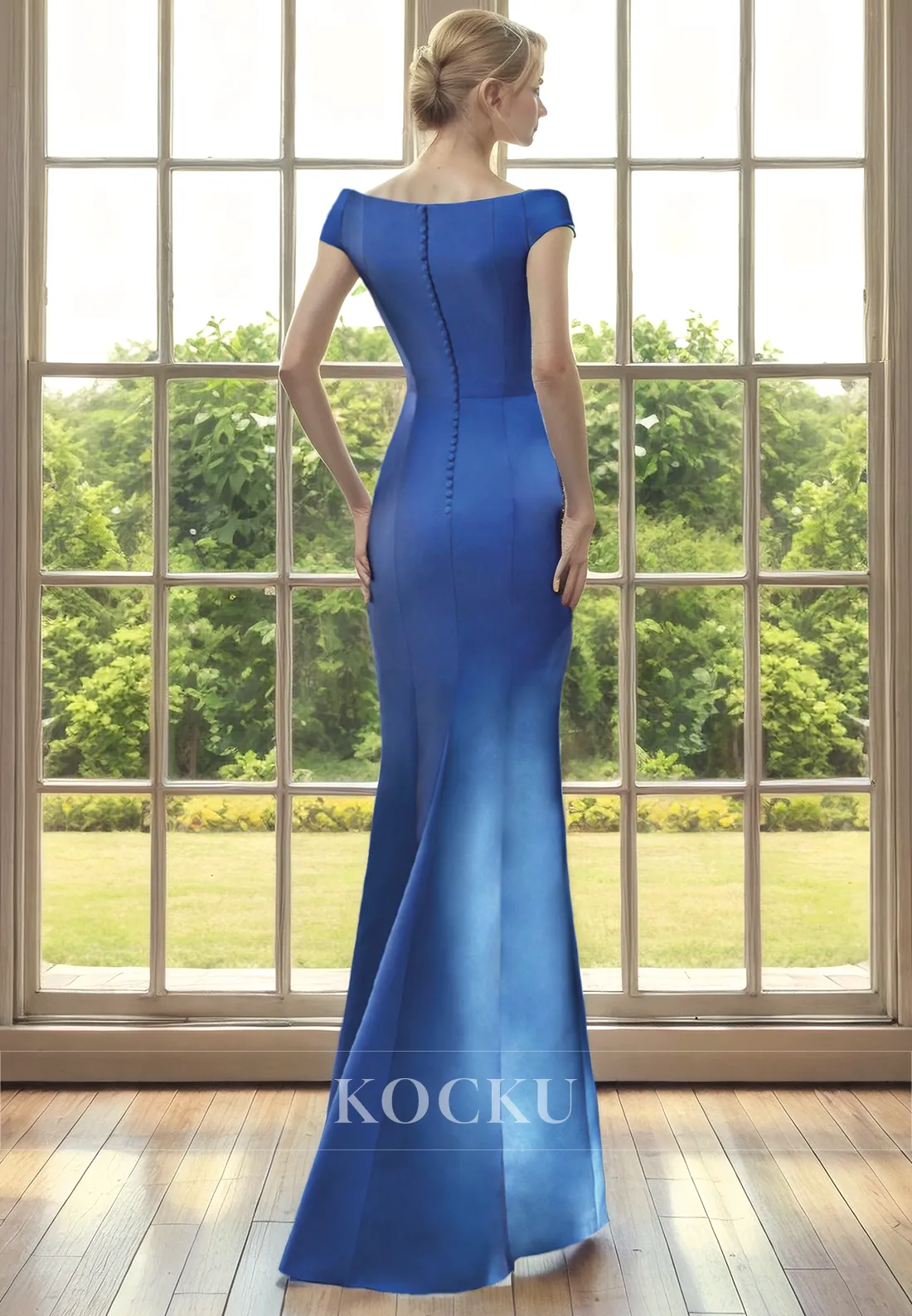 Couture & Ornate Off-Shoulder Belt Satin Cocktail Mother of the Bride Dress