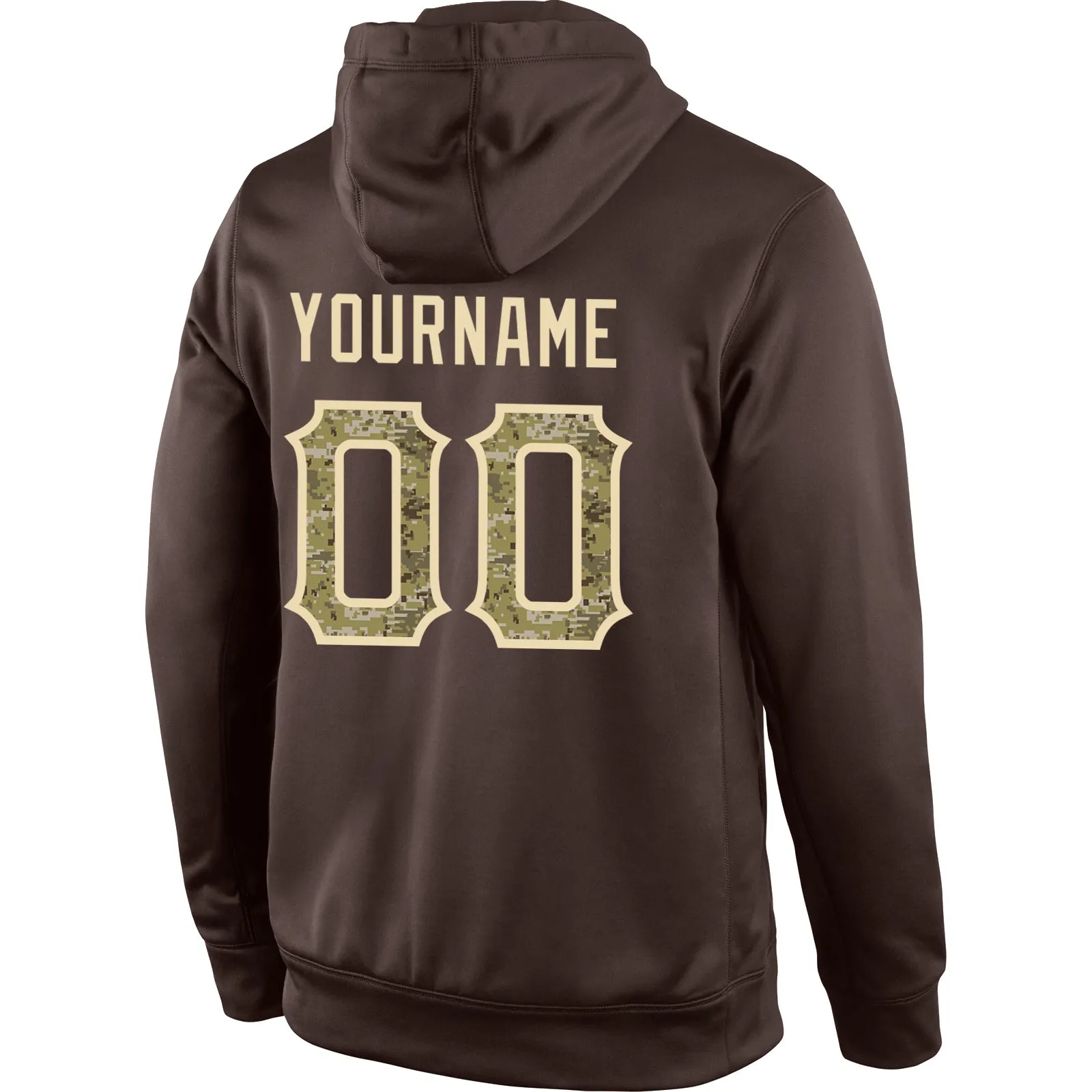 Custom Stitched Brown Camo-Cream Sports Pullover Sweatshirt Hoodie