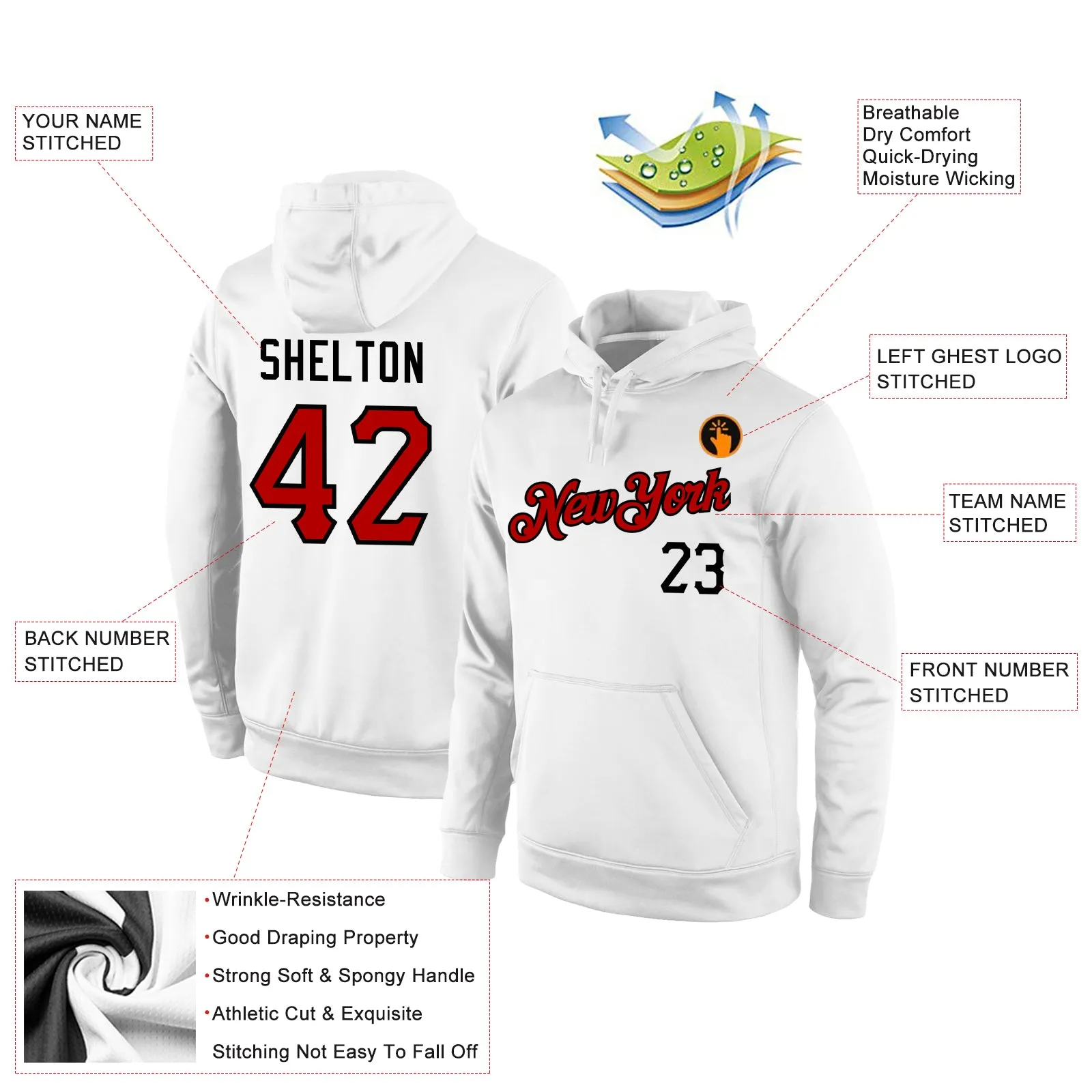 Custom Stitched White Red-Black Sports Pullover Sweatshirt Hoodie