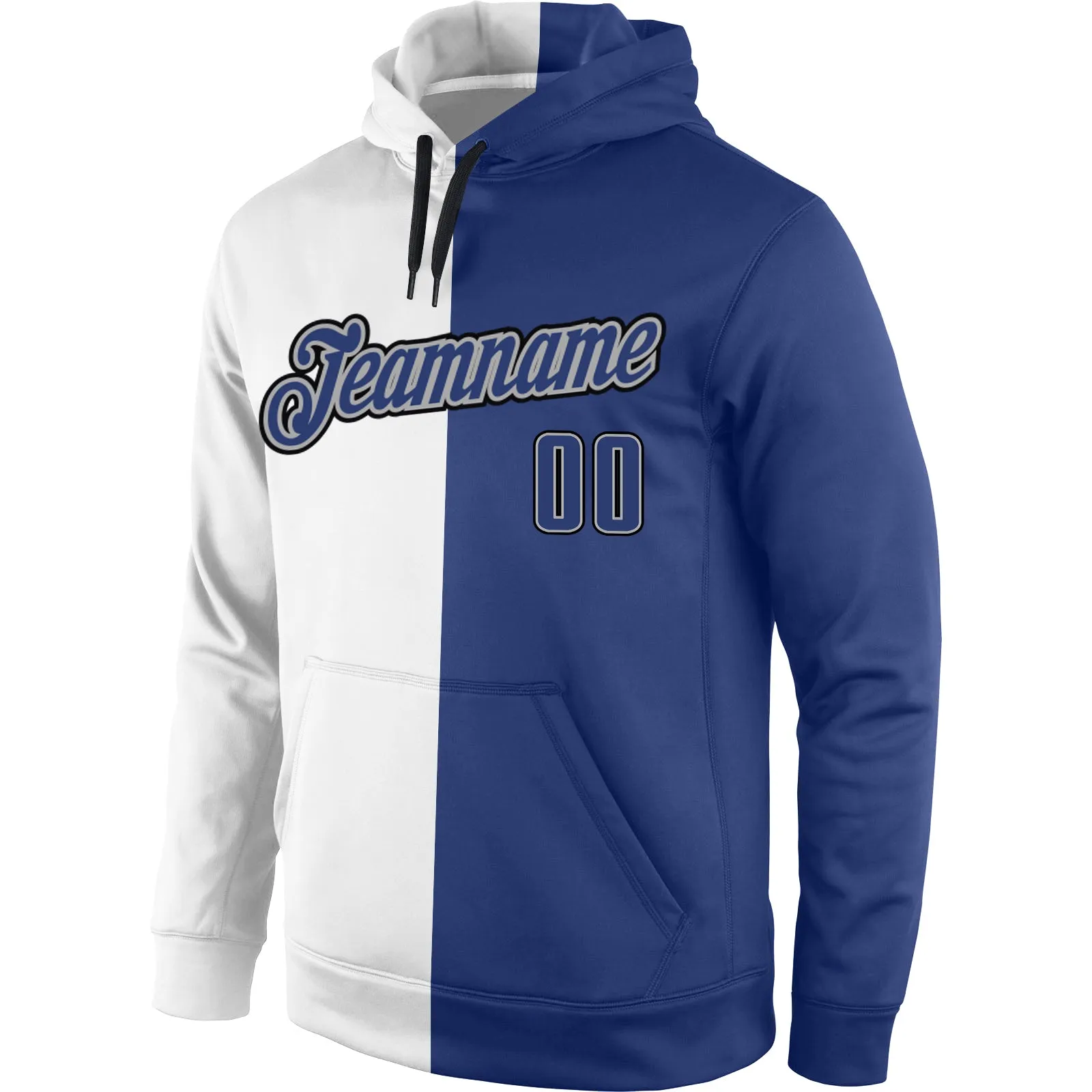 Custom Stitched White Royal-Gray Split Fashion Sports Pullover Sweatshirt Hoodie