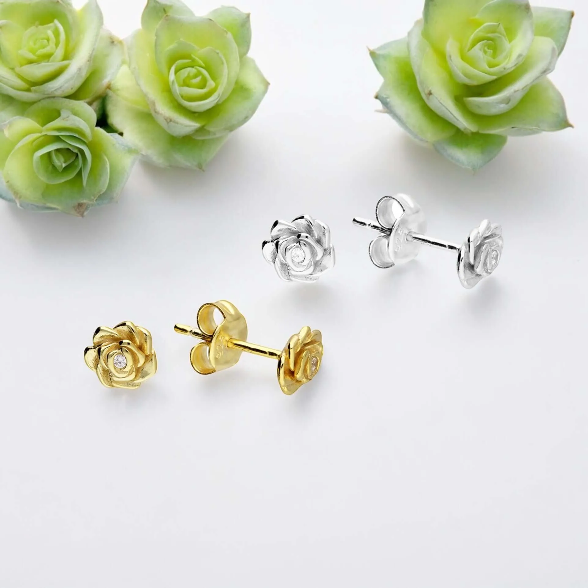 Dainty Rose Flower Sterling Silver Stud Earrings