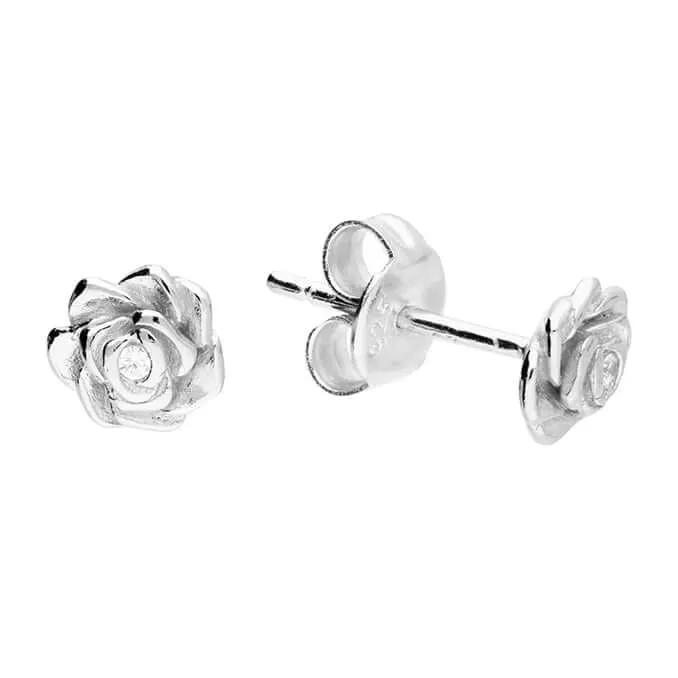 Dainty Rose Flower Sterling Silver Stud Earrings