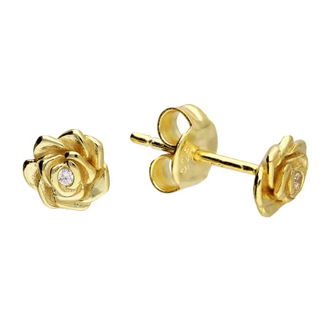 Dainty Rose Flower Sterling Silver Stud Earrings