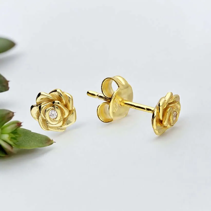 Dainty Rose Flower Sterling Silver Stud Earrings