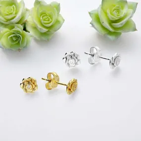 Dainty Rose Flower Sterling Silver Stud Earrings