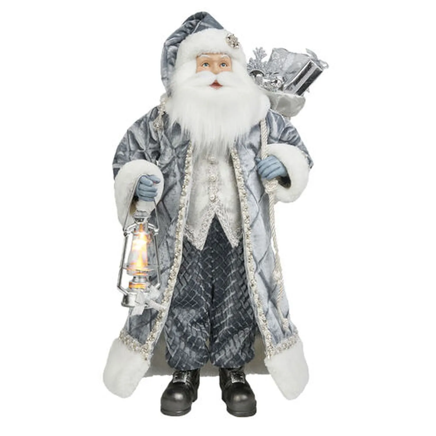 December Diamonds Santa & Friends 21" Fabric Santa With Blue Coat And Lantern