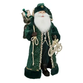 December Diamonds Santa & Friends 21" Fabric Santa With Long Green Coat