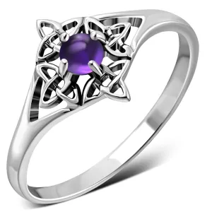 Delicate Amethyst Stone Celtic Knot Silver Ring