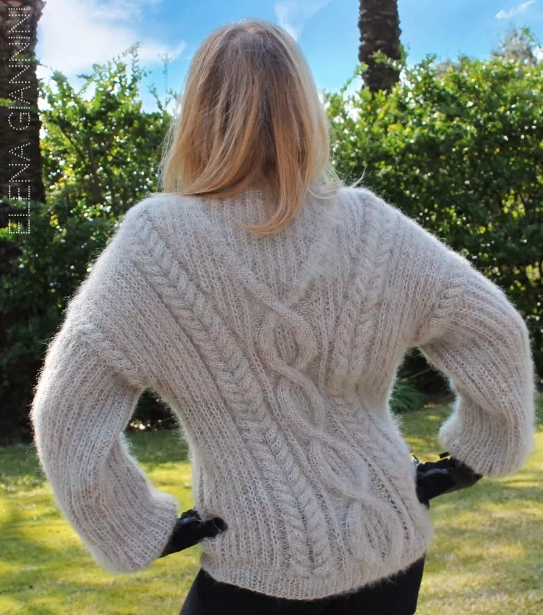 Designer Handknitted Oversized Fluffy Sweater with Cables