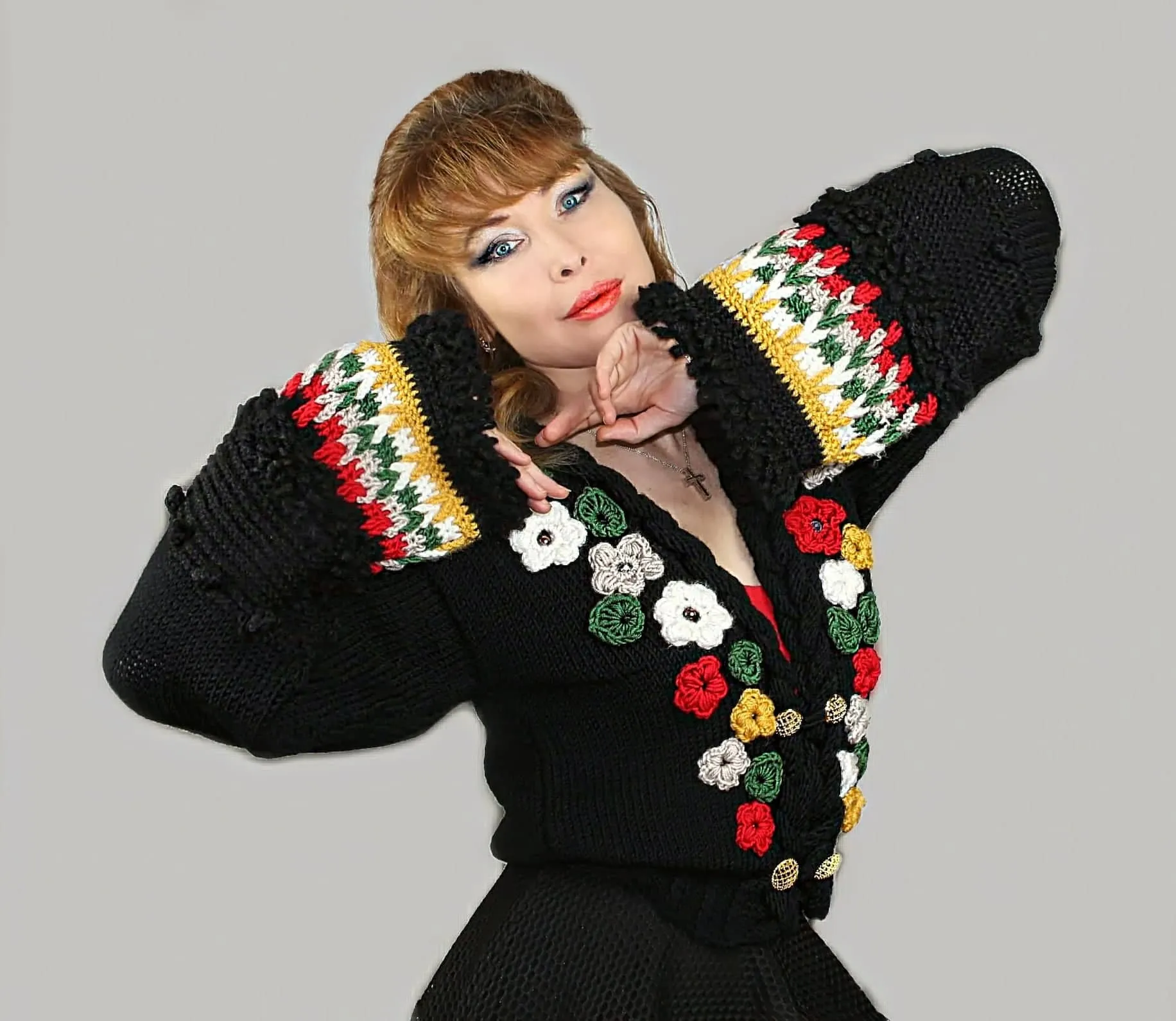 Designer HandKnitted Wool Cardigan with volume embroidery