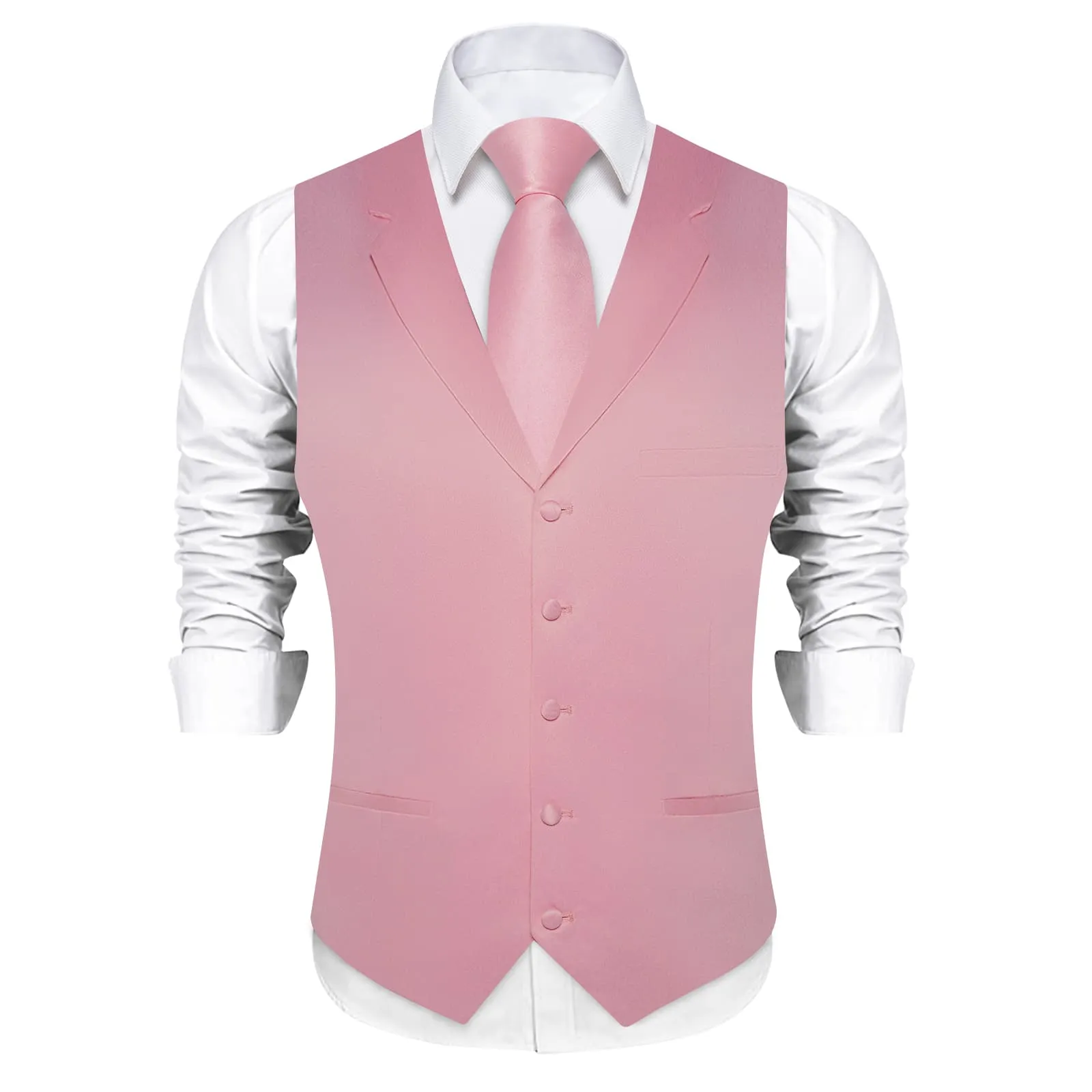 DiBanGu Tuxedo Waistcoat Light Pink Solid Notched Collar Casual Vest for Men