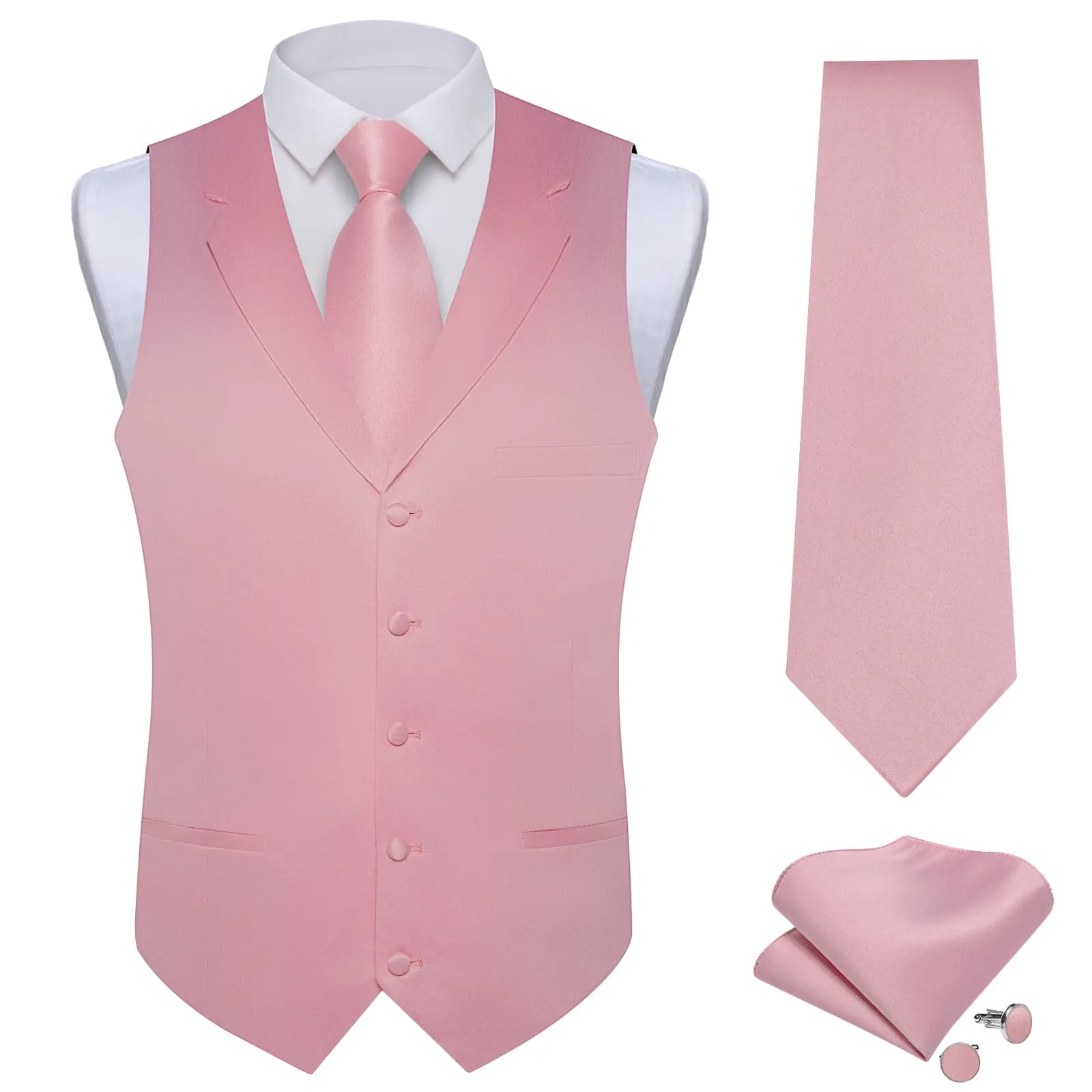 DiBanGu Tuxedo Waistcoat Light Pink Solid Notched Collar Casual Vest for Men