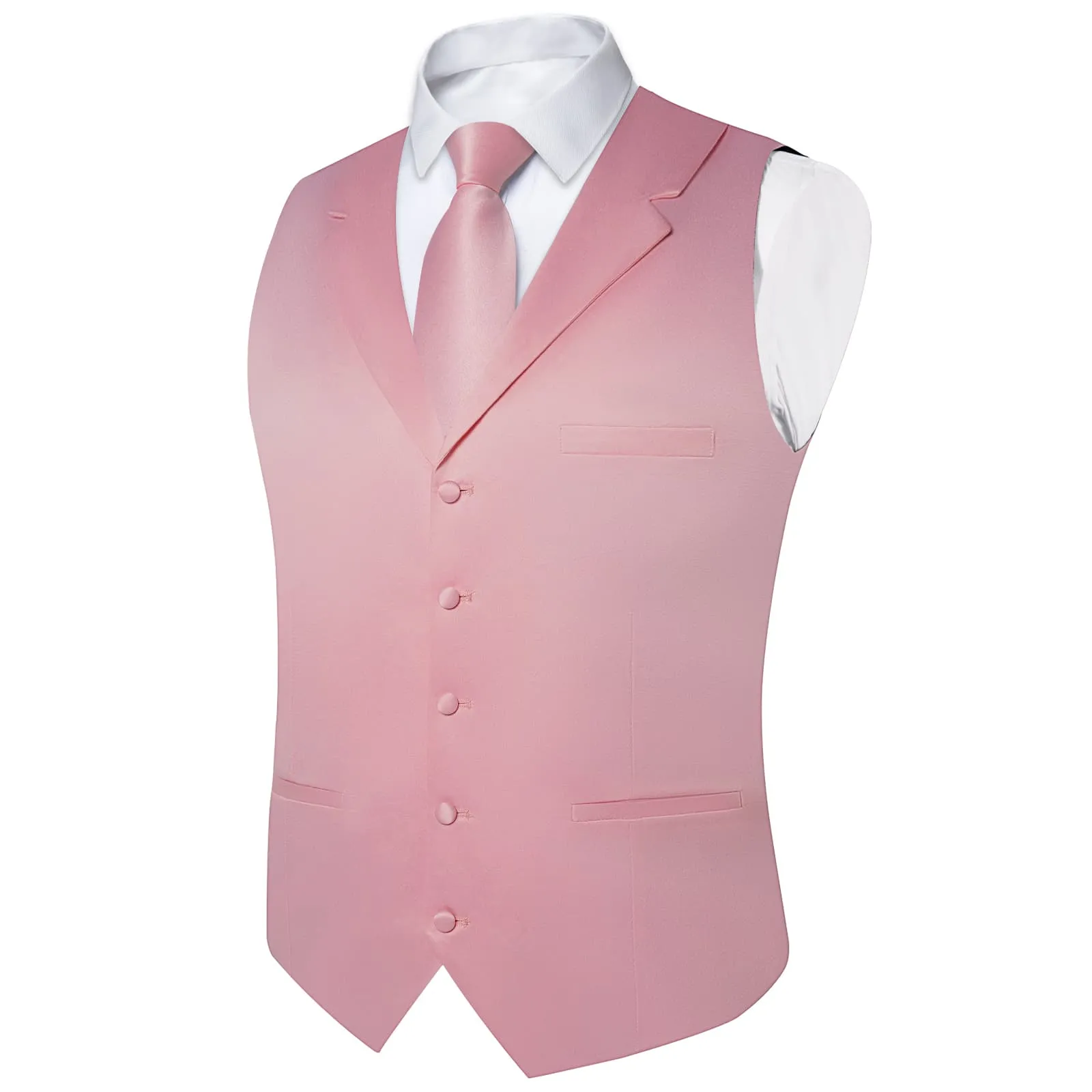 DiBanGu Tuxedo Waistcoat Light Pink Solid Notched Collar Casual Vest for Men