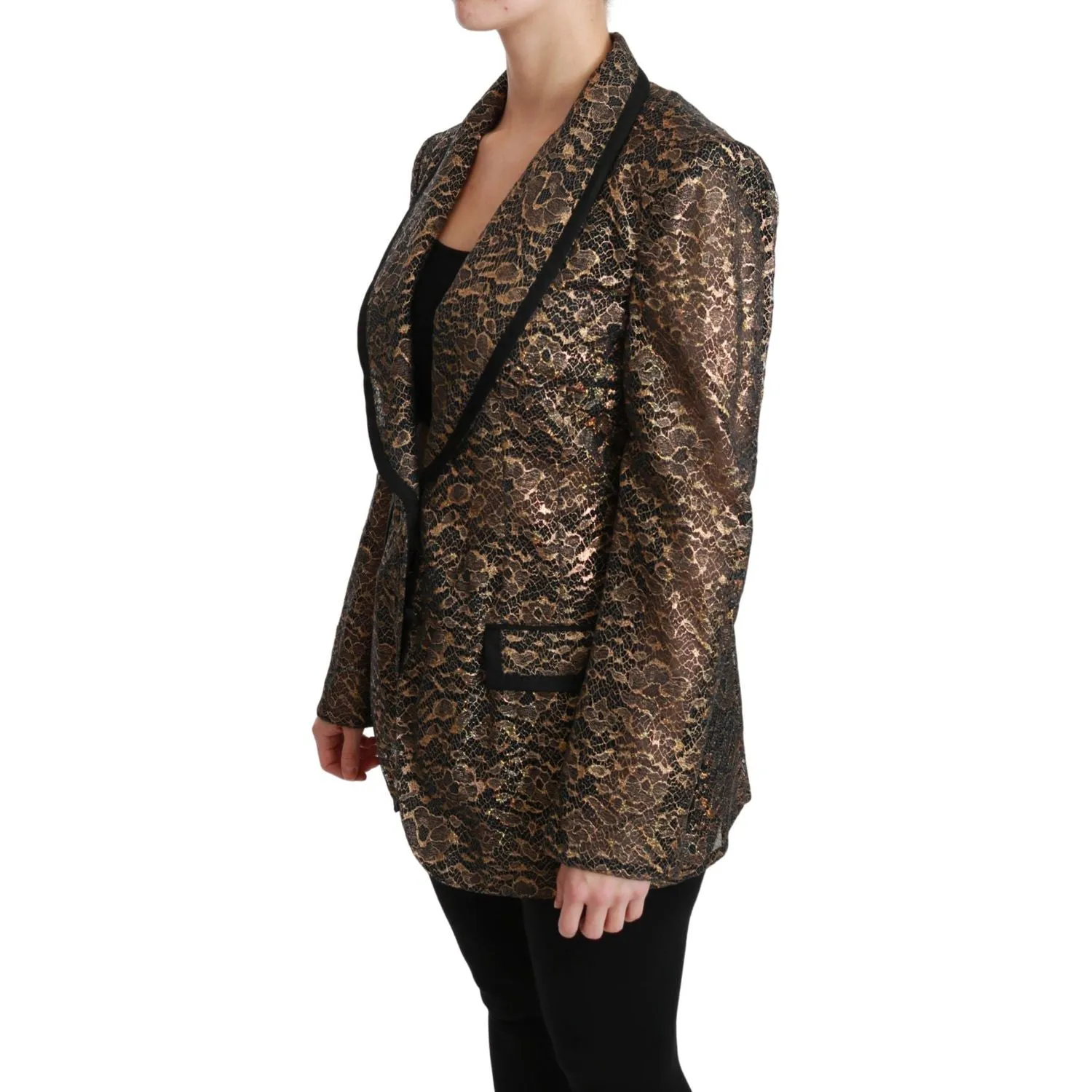 Dolce & Gabbana Elegant Gold Floral Lace Blazer Jacket