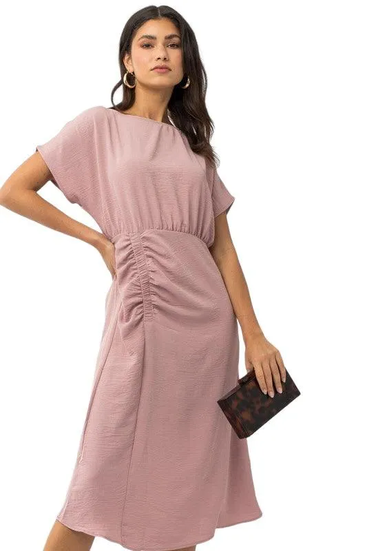 Elastic Shirring Midi Dress