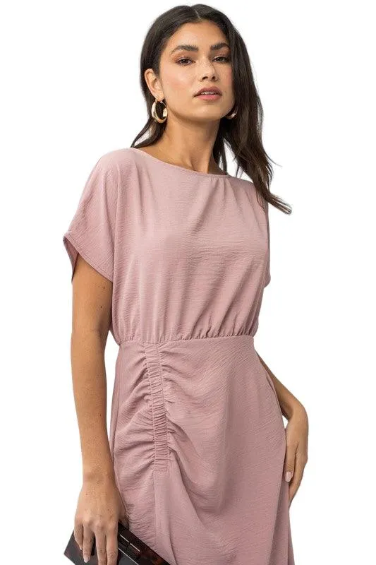 Elastic Shirring Midi Dress