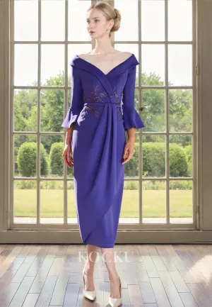 Elegant & Luxurious Off-Shoulder Long sleeves Sheath Embroidery Cocktail Mother of the Bride Dress