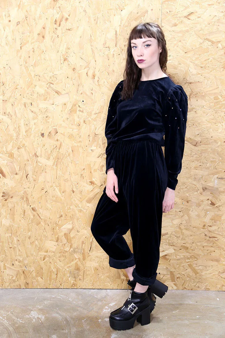 Embellished Black Velvet Jumpsuit