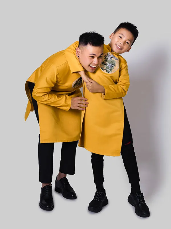 Father & Son's Yellow Silk Vietnamese Ao Dai Coat