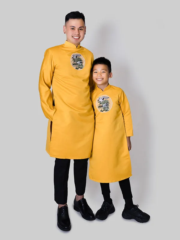 Father & Son's Yellow Silk Vietnamese Ao Dai Coat