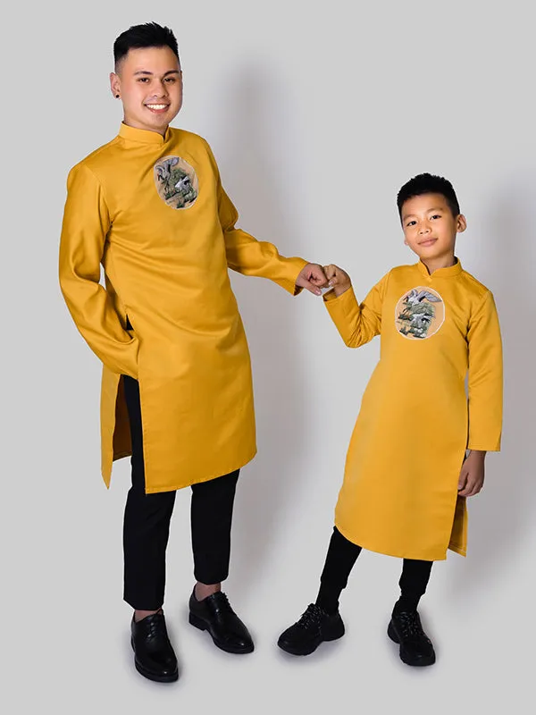 Father & Son's Yellow Silk Vietnamese Ao Dai Coat