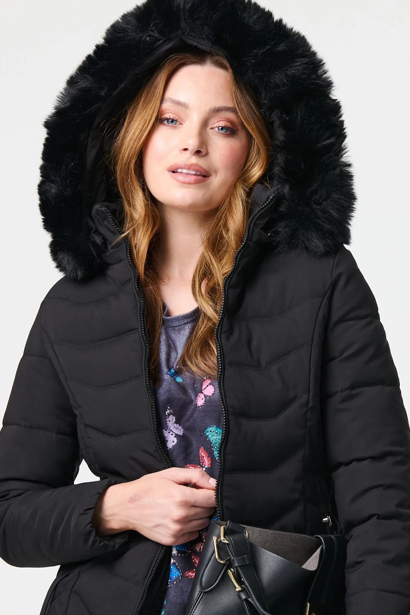 Faux Fur Hooded Zip-Up Puffer Jacket