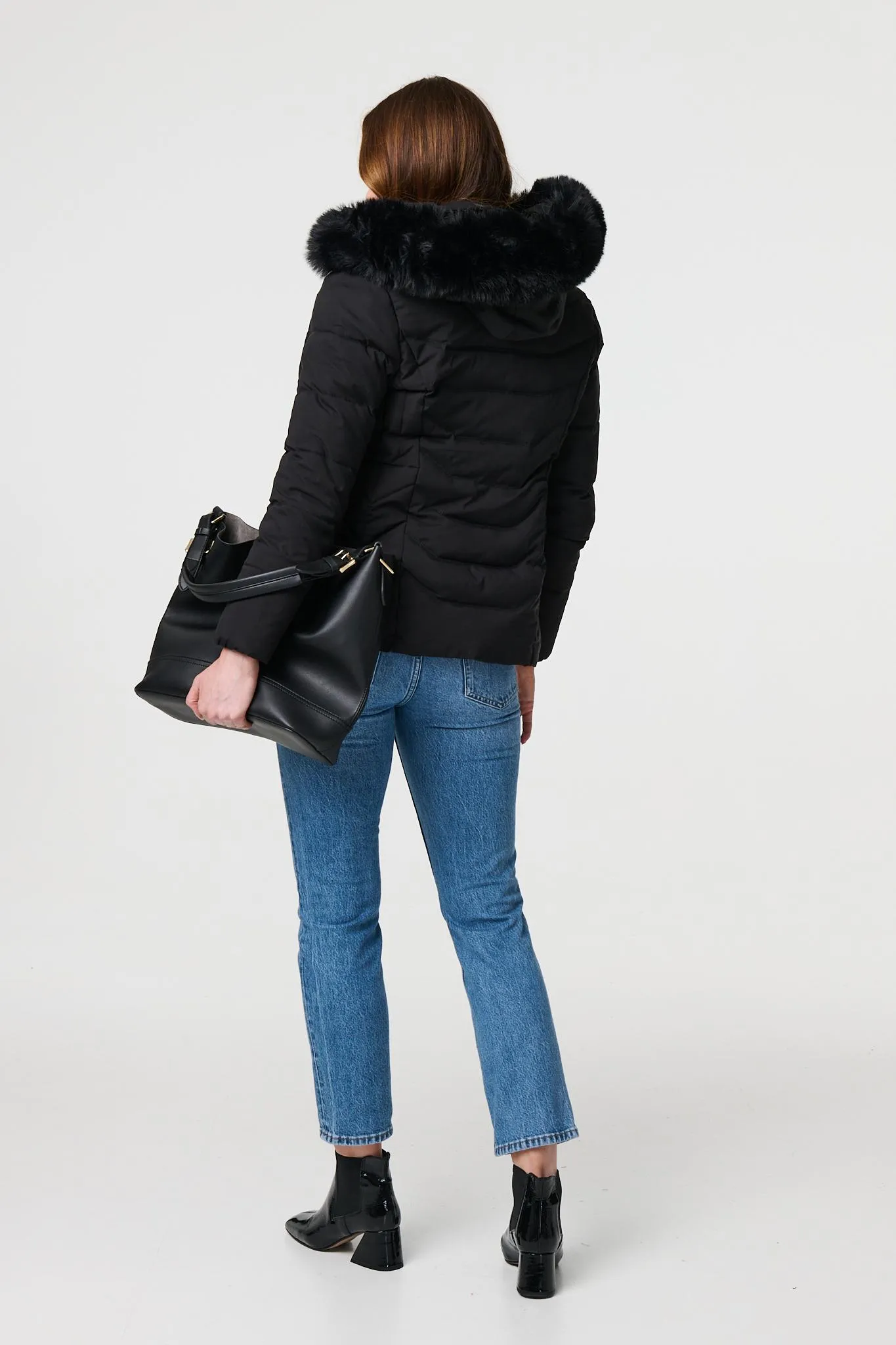 Faux Fur Hooded Zip-Up Puffer Jacket