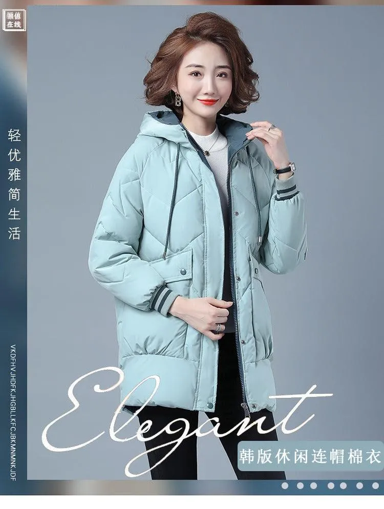 Female Mid-length Winter Clothing Loose Cotton Jacket Thickened Puffer Jacket