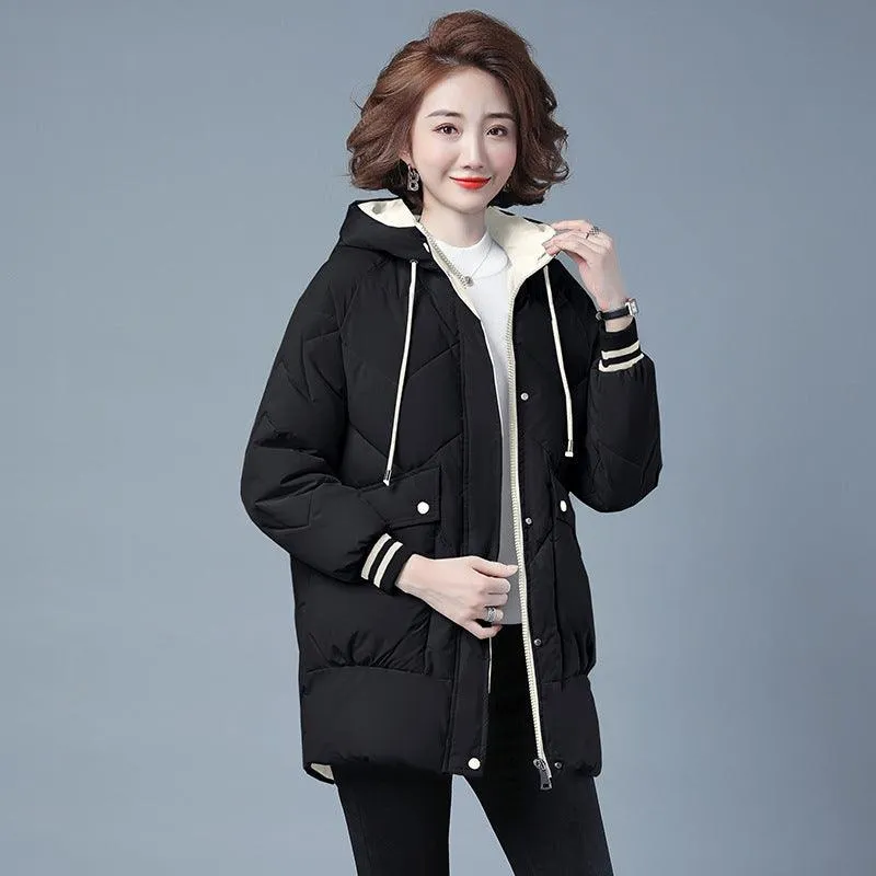 Female Mid-length Winter Clothing Loose Cotton Jacket Thickened Puffer Jacket