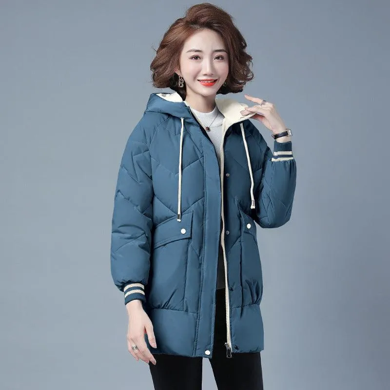 Female Mid-length Winter Clothing Loose Cotton Jacket Thickened Puffer Jacket