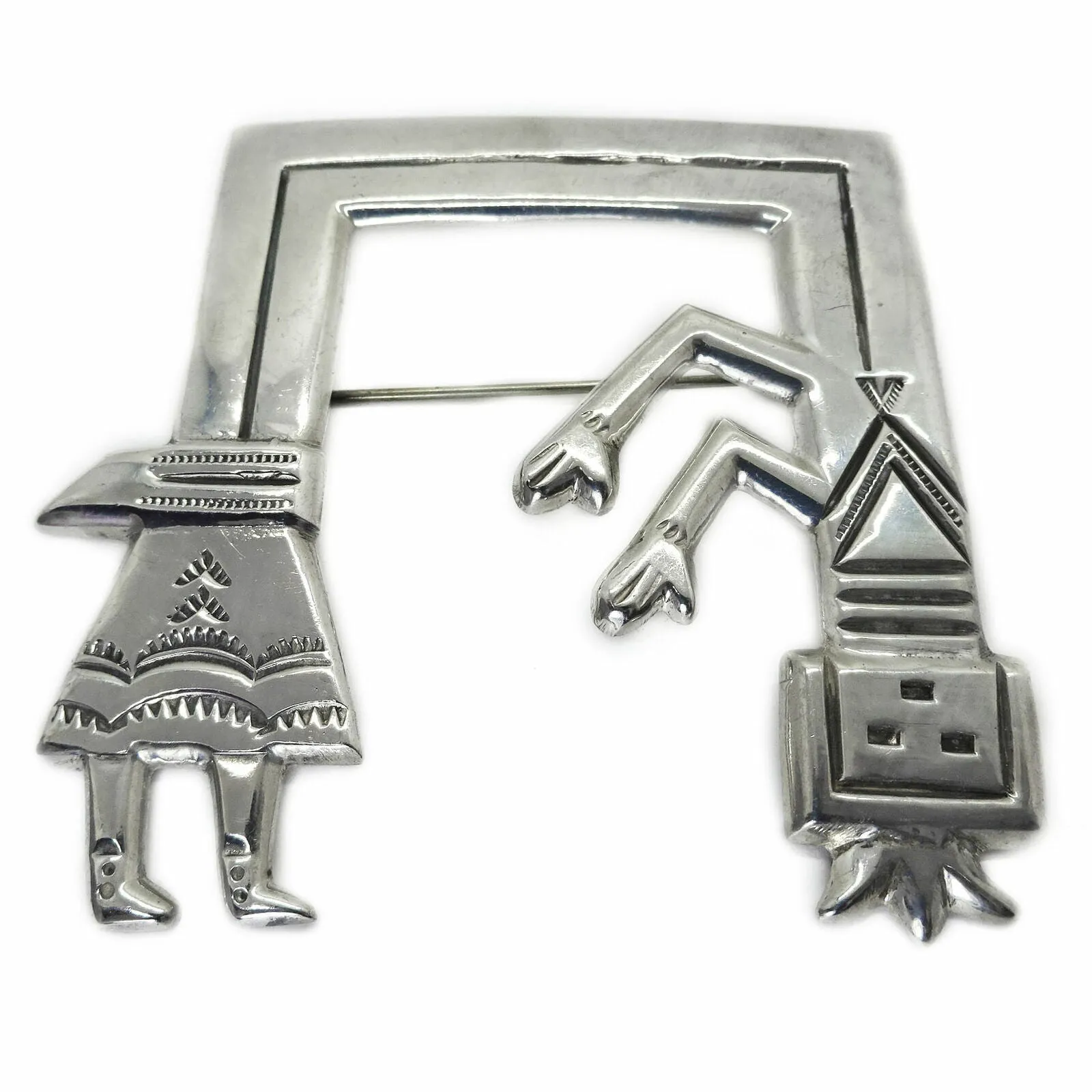 Florence Johnson Navajo Sterling Silver Yeibichai Kachina Brooch Pin