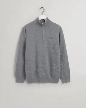 GANT - Cotton Texture Half Zip, Grey Melange (Size L only)