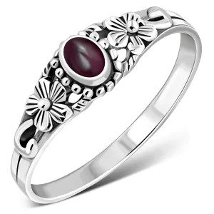 Garnet Stone Flowers Sterling Silver Ring