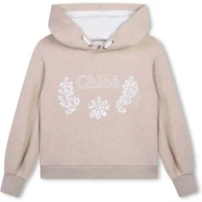 Girls Beige Organic Flower Hoodie