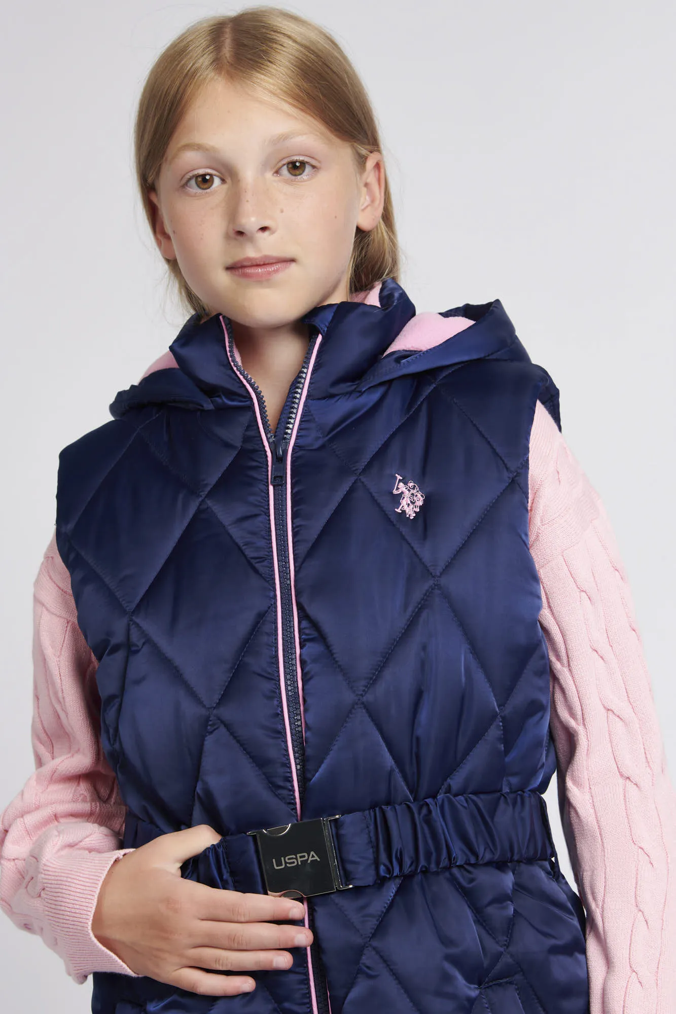 Girls Longline Puffer Gilet in Medieval Blue