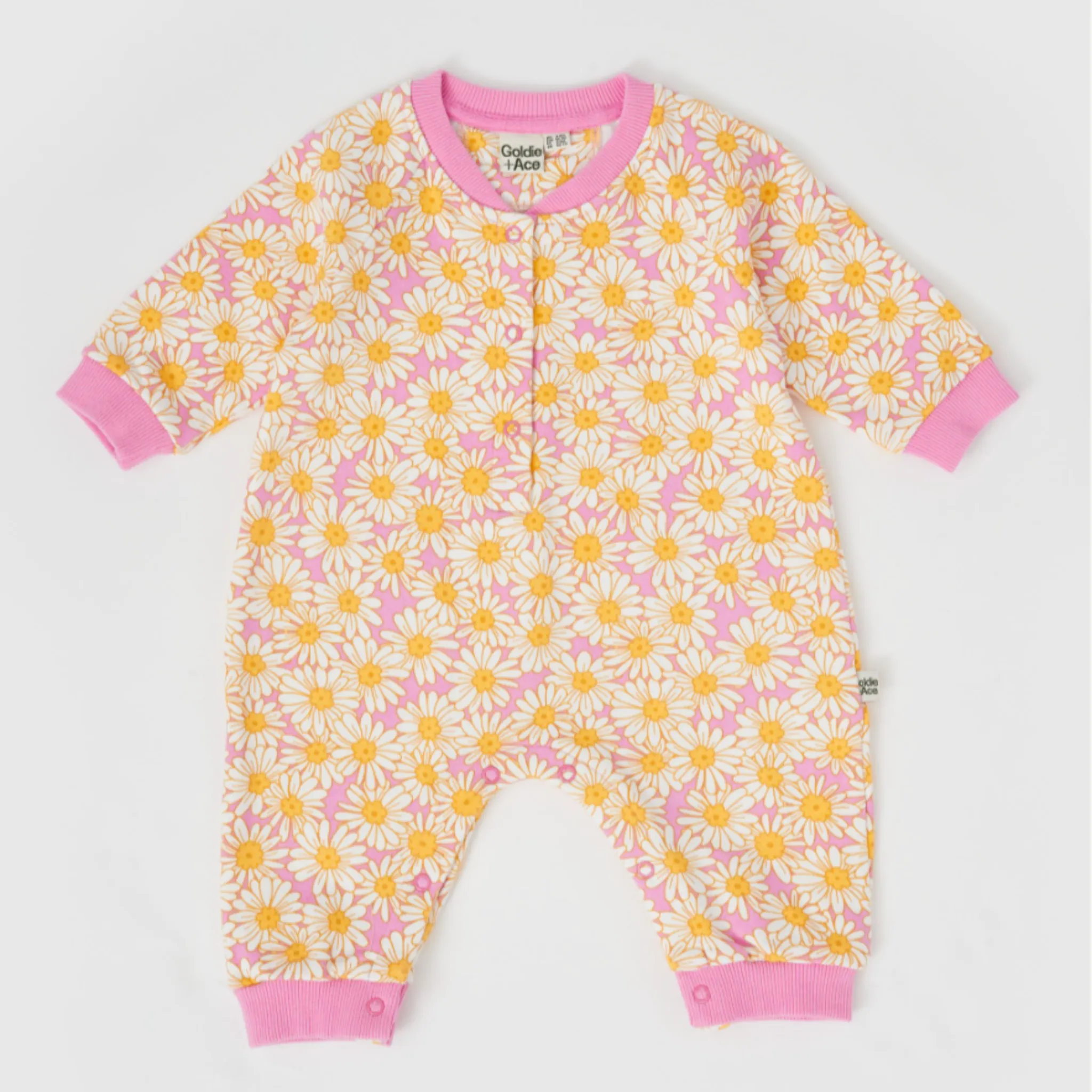 Goldie   Ace - Daisy Meadow Relaxed Terry Romper - Fairy Floss Golden